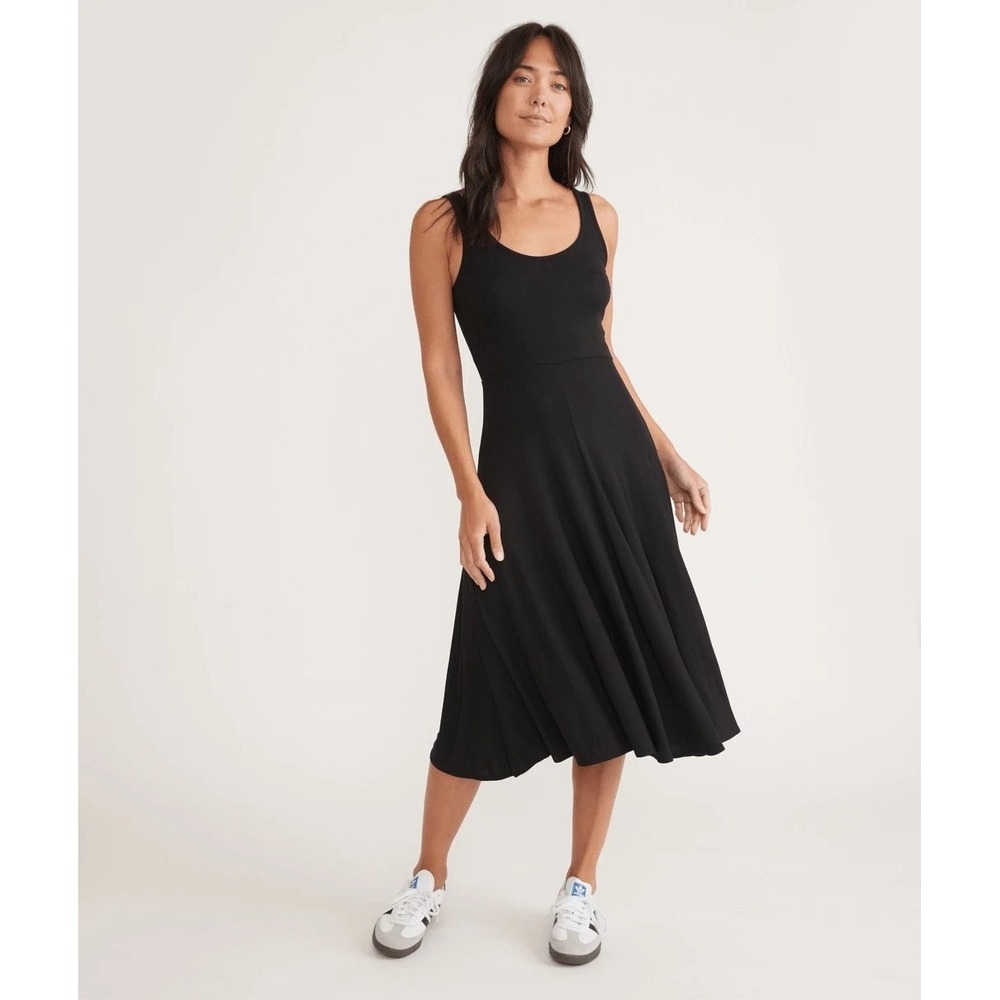 Marine Layer Lexi Rib Midi Dress‎ Womens Medium Black Tencel Fit & Flare